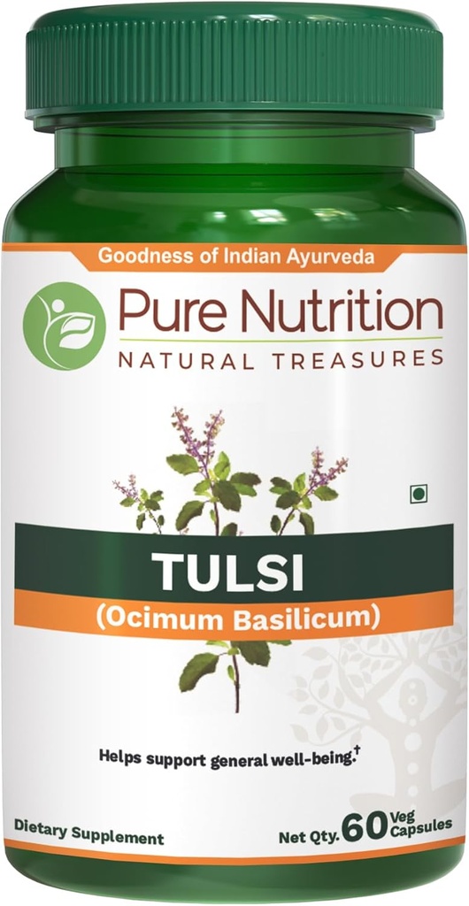 Pure Nutriton Tulsi Extract 708mg - 60 Caps (Extract Equiv. til 2585mg Basilikum Leaf Powder) med Eugenoler og Ursolic Acid Medic124; 60 Veg Caps Medic124; Non GMO Medic124; En gang daglig Medic124; 60 Days Supply.