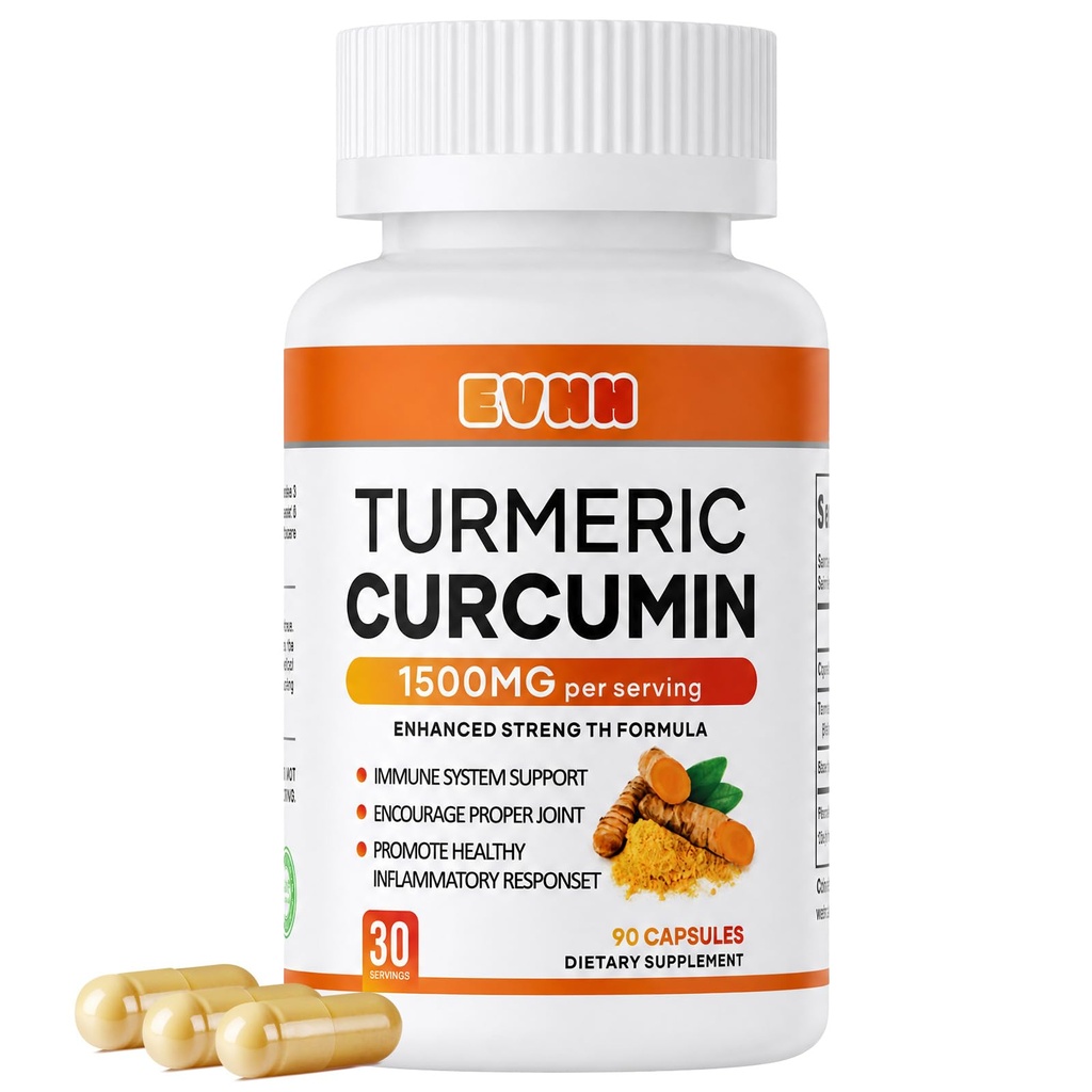 Turmeric Curcumin Capsules, 1350mg, 90 Capsules | BioPerine Black Pepper Extract, 95% Curcuminoids, Natural Turmeric Root Powder, Joint Support & Immune Health