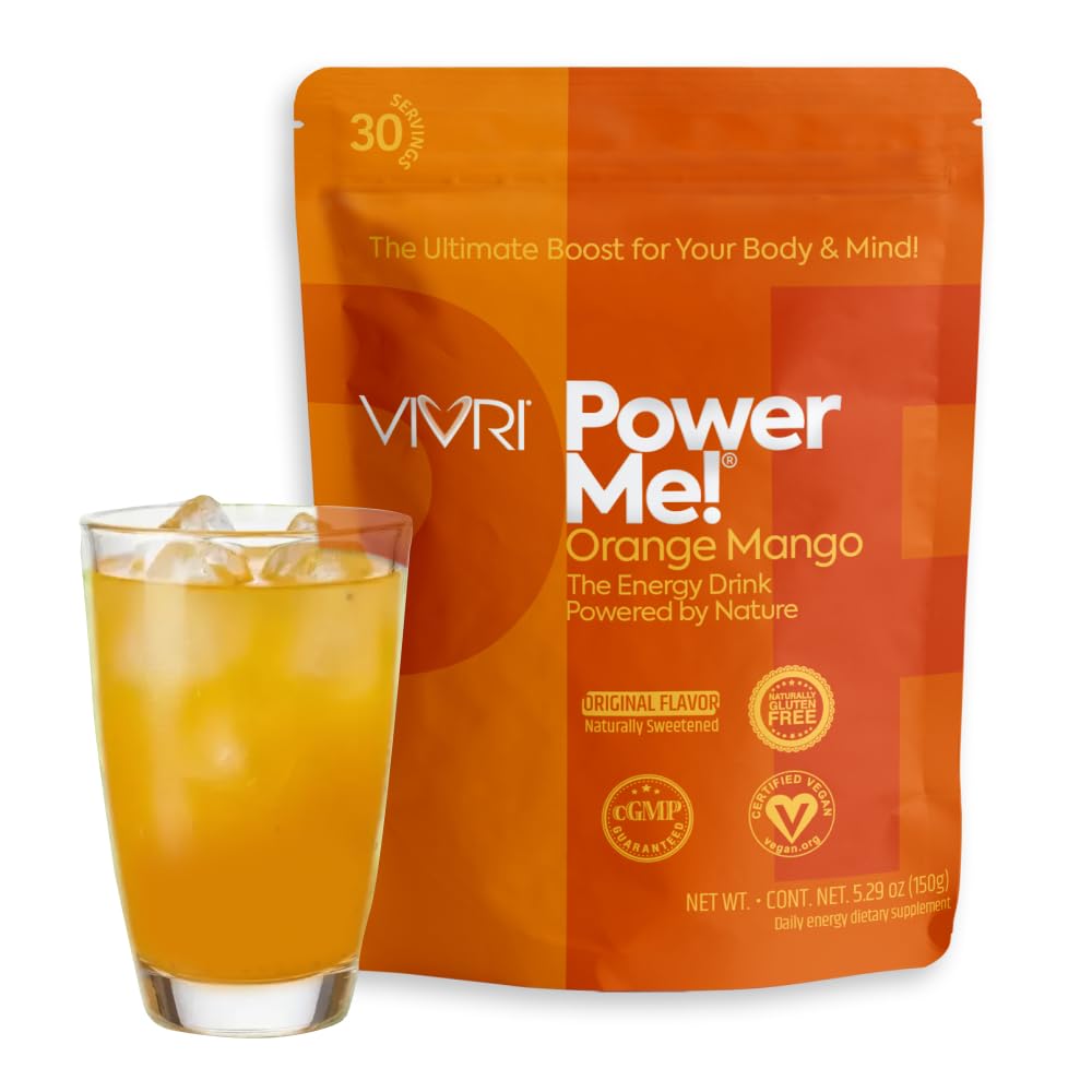 VIVRI Power Me! Orange Mango Flavor, 30 Servings, Green Tea, Guarana, Yerba Mate, B-Complex and Naturally Sweetened