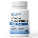 Puregen Labs Sodium Bicarbonate Tablets 650mg (10 Grains) - 200 Count | USP Grade Baking Soda Supplement, Natural Relief of Acid Indigestion, Heartburn, Sour Stomach & Upset Stomach