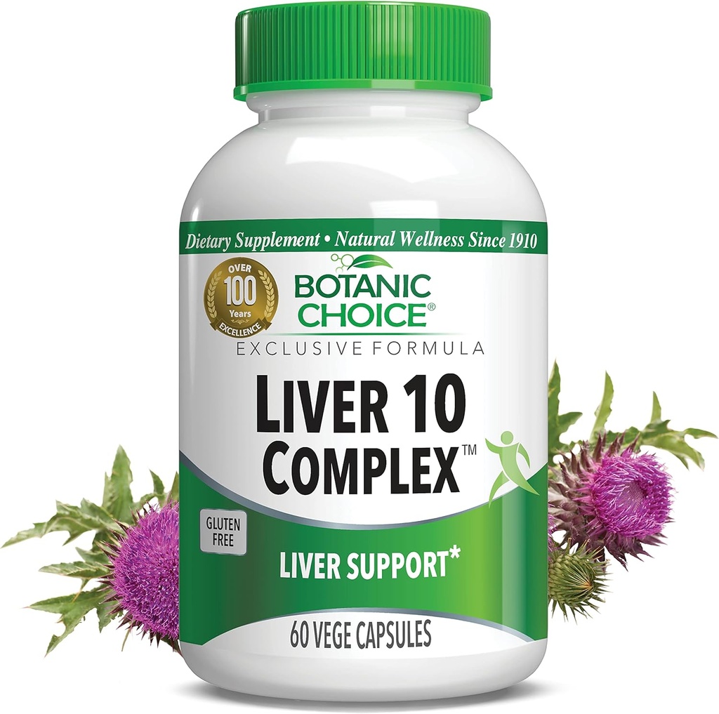 Botanic Choice Lever 10 Complex - Premium lever sundhed støtte og wellness supplement - Natural Herbal Blend med mælk tidsel ekstrakt, Lecithin, og Curcumin C3-60 piller