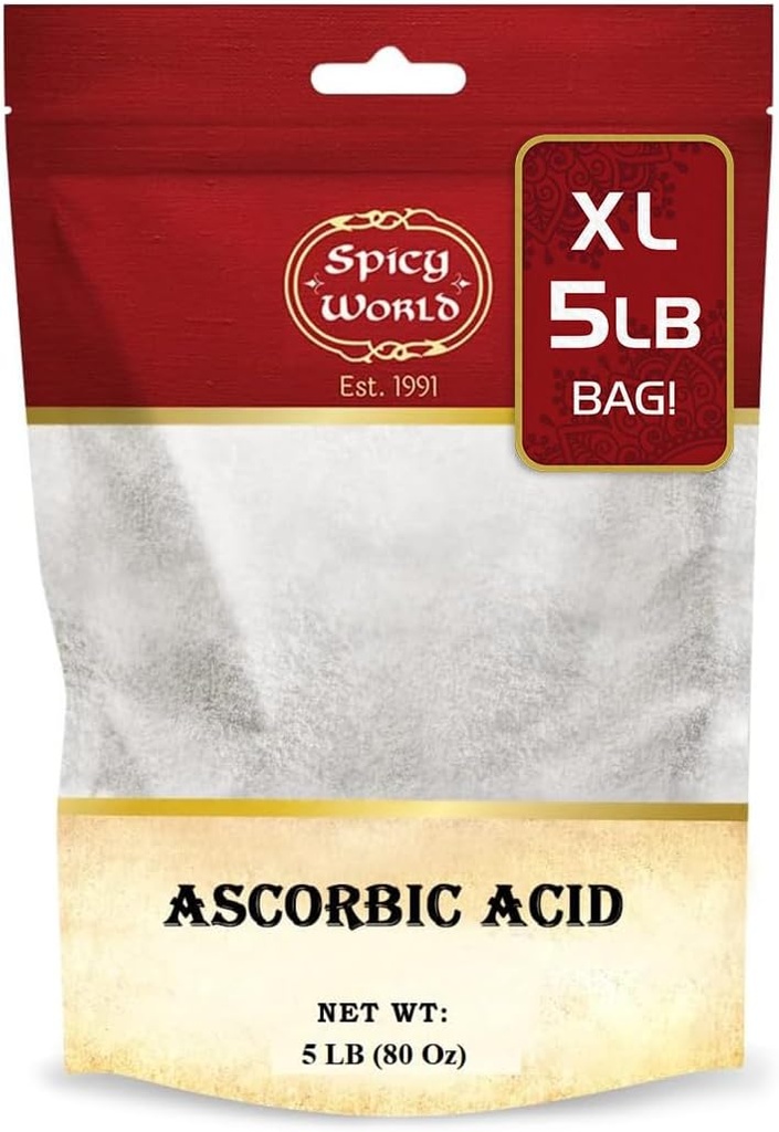 Spicy World Ascorbinsyre C-vitamin Pulver 5 LB - Kosttilskud, Pure VIT C Powder USP Bulk