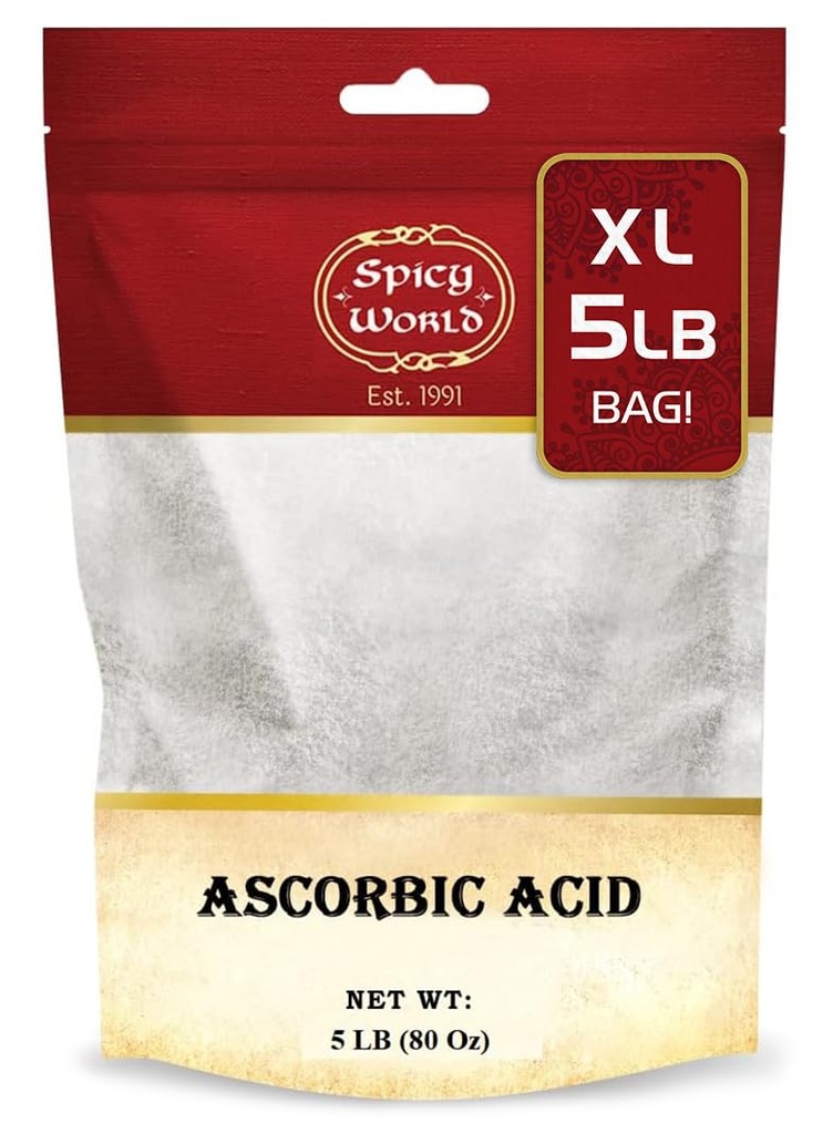 Spicy World Ascorbinsyre C-vitamin Pulver 5 LB - Kosttilskud, Pure VIT C Powder USP Bulk