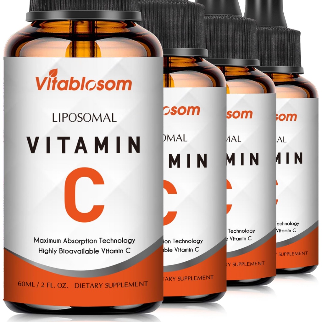 Liposomal C-vitamin 2000mg Væske til voksne, Høj Absorption VIT C, Maksimere C-vitamin, til immunsystem & antioxidant, 60ML (4 flasker)