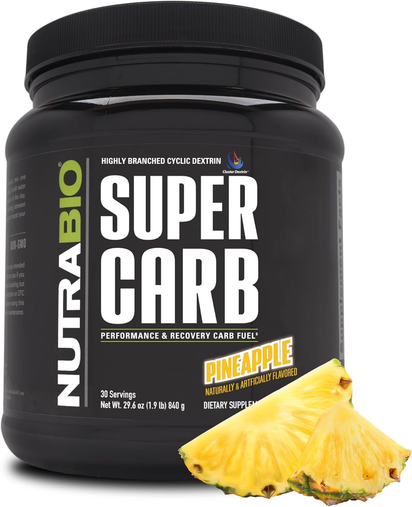 NutraBio Super Carb, Kulhydrat pulver med Cluster Dextrin & Elektrolytes, Advanced Carb supplement Pulver til workout brændstof, ydeevne, og muskel Inddrivelse, Cyklisk Dextrin, Ananas, 30 Sv