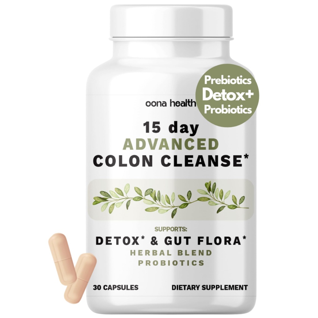 15 Dag Advanced Colon Cleanse, Probiotika & Naturlige Urter, Understøtter Detox & Gut Flora for Kvinder & Mænd, med Cascara Sagrada, Psyllium Husk & Senna Leaf, 30 Kapsler 1-2 Daglig Medical 124; 15 Dag Cleanse