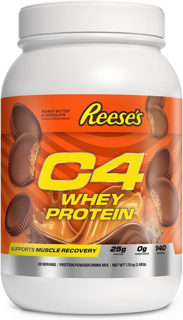 Cellucor C4 Whey Protein Powder, Reese's Peanut Butter & Chocolate - 25g Protein, 0g Added Sugar, 140 Calories Per Serving, Supports Muscle Recovery, 28 Servings, Premium Whey for Post-Workout