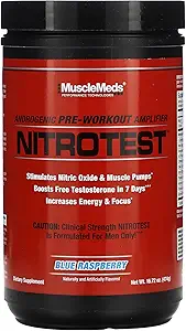 MuscleMeds Nitrotest Pre- Workout Supplement drik, Boost nitrogenoxid, Testosteron, Blå Hindbær, 30 Servering, 1.04 Pund, 1 Greve