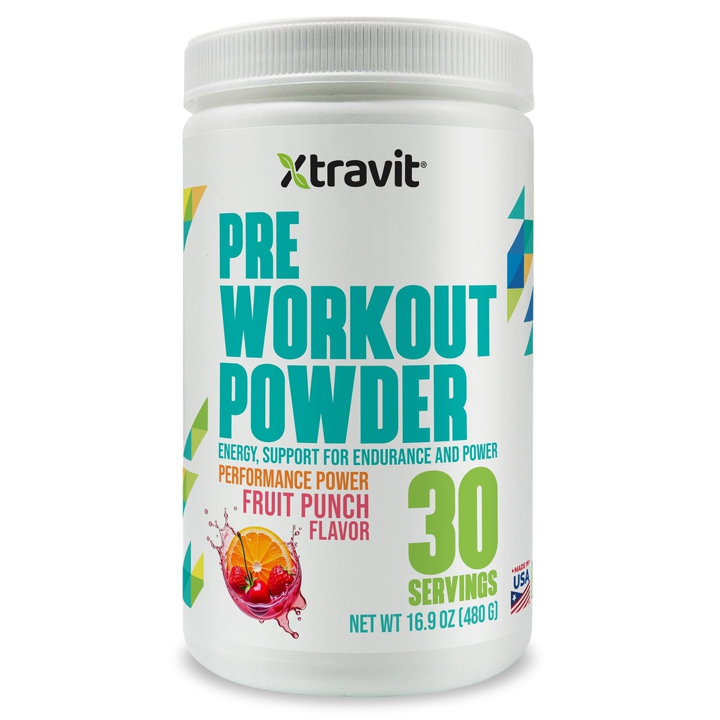 Pre Workout Fruit Punch Powder - Thermogenic Gym Supplement for Men & Women - Support Energy, Lean Muscle Growth, & Nutrition - Non GMO, Filler Free, 38.8 oz., 30 Servings