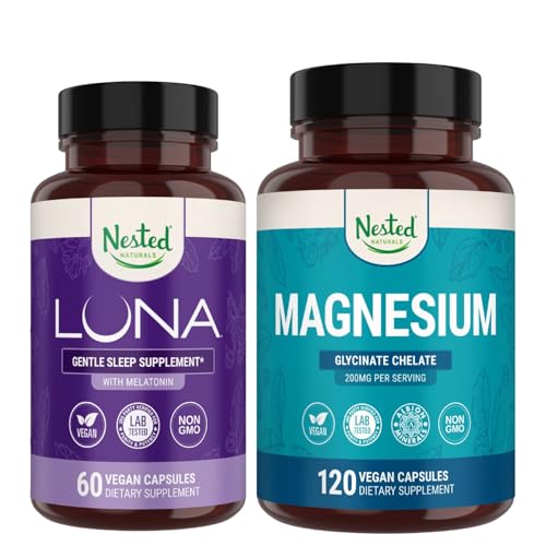 Nested Naturals Luna Sleep Aid & Magnesium Glycinate Chelate til søvn, afslapning, & Inddrivelse (180 kapsler)
