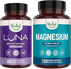 Nested Naturals Luna Sleep Aid & Magnesium Glycinate Chelate til søvn, afslapning, & Inddrivelse (180 kapsler)