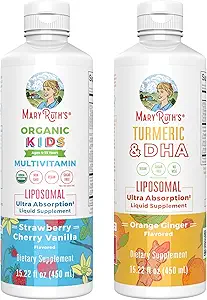MaryRuth Organics Kids Multivitamin (Jordbær Kirsebær & Vanilla) & Gurkemeje & DHA Liposomal (Sweet Ginger)