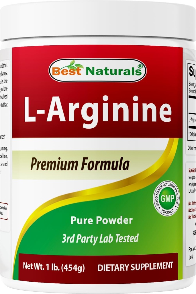 Bedste Naturals L- Arginin Powder 1 Pund - Pure Pharmaceutical Grade Free Form - Bedste Aminosyre Arginin Kosttilskud til kvinder & mennesker - fremmer cirkulation og støtter hjerte-kar-sundhed