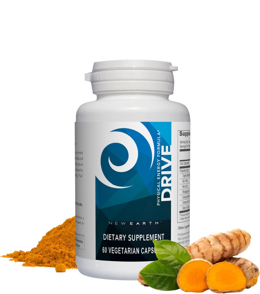 New Earth Drive - Natural Pre-Workout Energy Supplement, 60 ct - Boost Performance & Endurance with Superfoods Like Cordyceps, Turmeric & Organic Wild Microalgae
