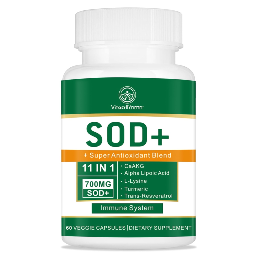 700MG sod Superoxide Dismutase Supplement - High Potency Antioxidant Supplement for cellulær sundhed - 60 kapsler