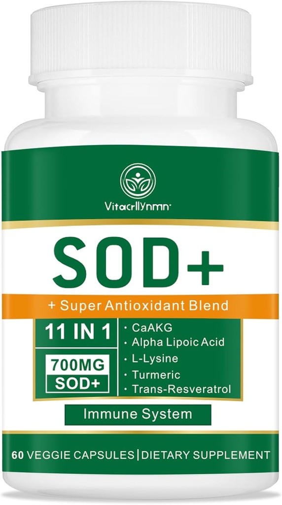 700MG sod Superoxide Dismutase Supplement - High Potency Antioxidant Supplement for cellulær sundhed - 60 kapsler