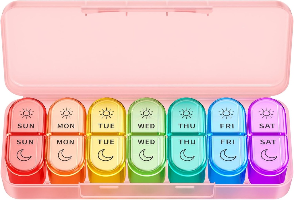 Ugentlig Pill Organizer 2 gange om dagen - AM PM Pill Organizer med 7 Daily Color- Coded små sager, morgen og nat rejse pill sager for vitaminer, medicin, og kosttilskud