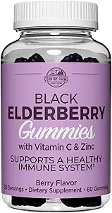 Country Farms Elderberry Gummies med C-vitamin og zink, Understøtter sund immunsystem, rig på antioxidanter, Triple Action immunblend, Berry Flavor, 60 Gummies, 30 Servere