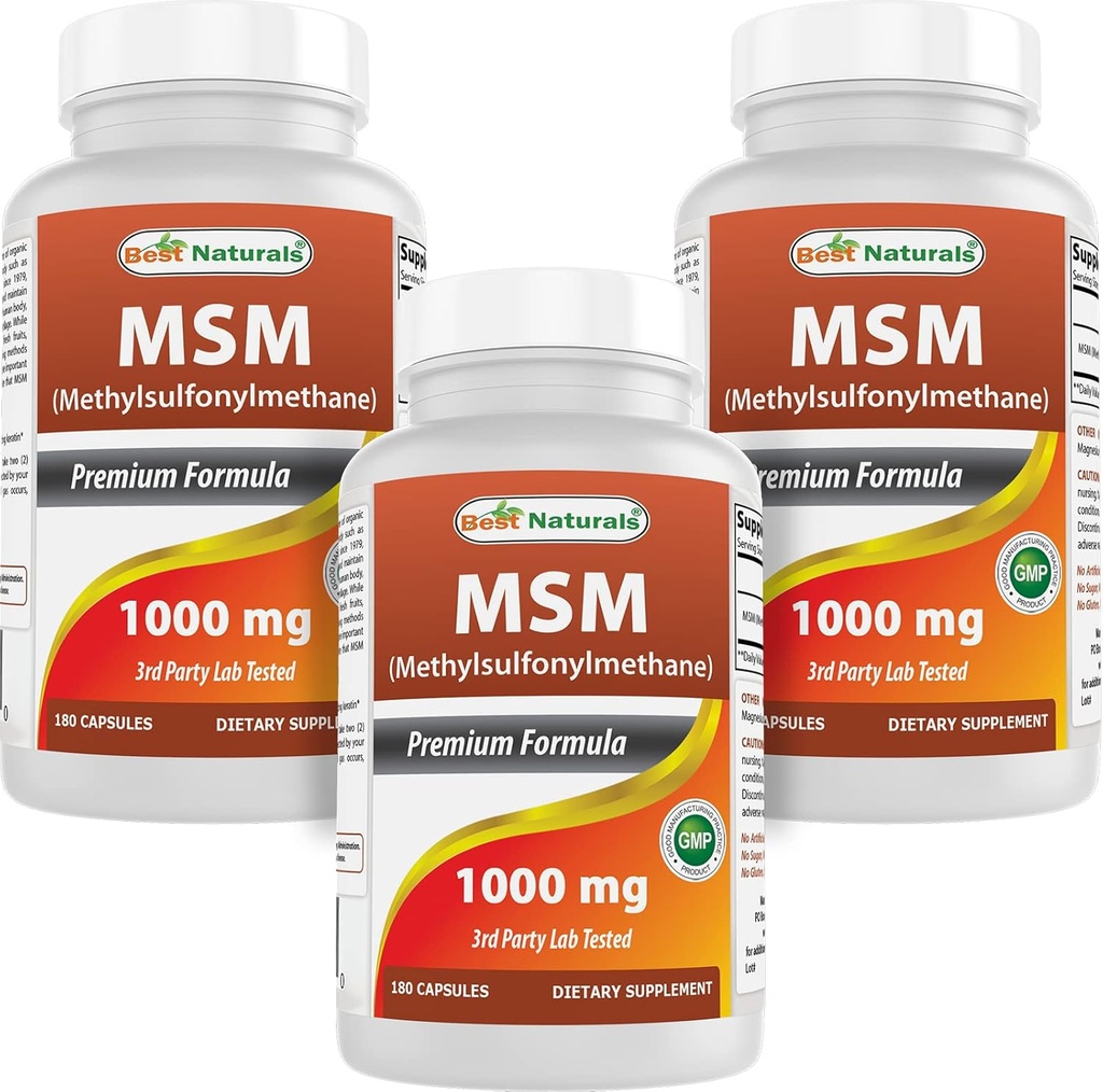 Bedste Naturals MSM 1000 mg 180 kapsler (180 greve (pakning med 3))