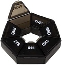 EZY DOSE 7-Day Weekly Pill Organizer, Daily Medicine Container og Vitamin Planner, Round Supplement Case, Compact, Travel Friendly, Portable Storage Sorter, 7-Sidet Circle, Black, BPA Free