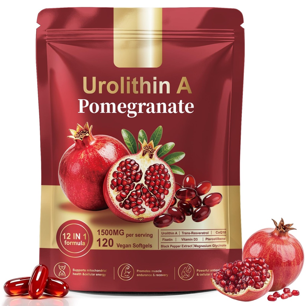 Urolithin A Supplement - with Trans-Resveratrol & Ubiquinol - 12-in-1 Formula for Cellular Energy & Mitochondrial Support, 120 Softgels