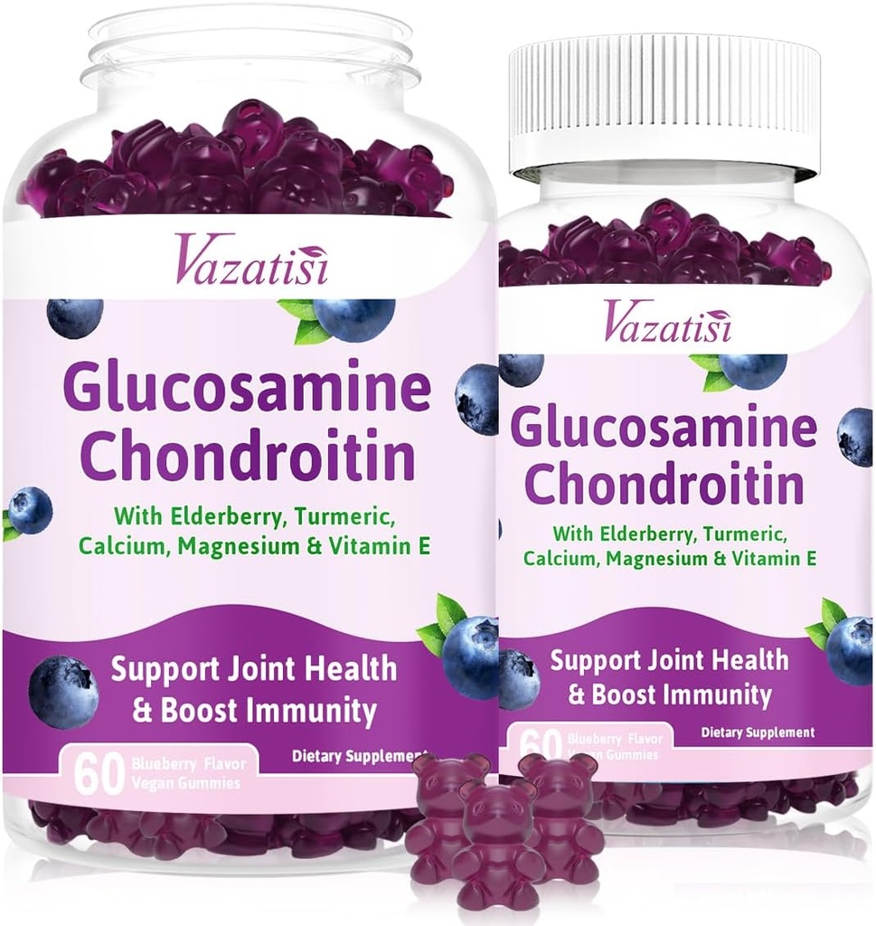 2 Pack Glucosamin Chondroitin Gummies - Glucosamin Chondroitin med MSM, Elderberry, Gurkemeje, Fælles Support for voksne, Mænd & Kvinder - Blueberry Flavor, 120 Cts