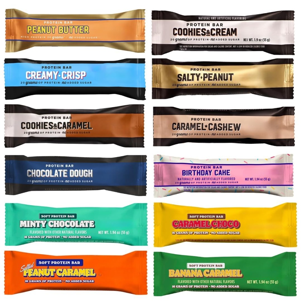 BarebeIIs Protein Bar Variety Pack Sampler, Protein Snacks with 20g of High Protein (12 Pack)
