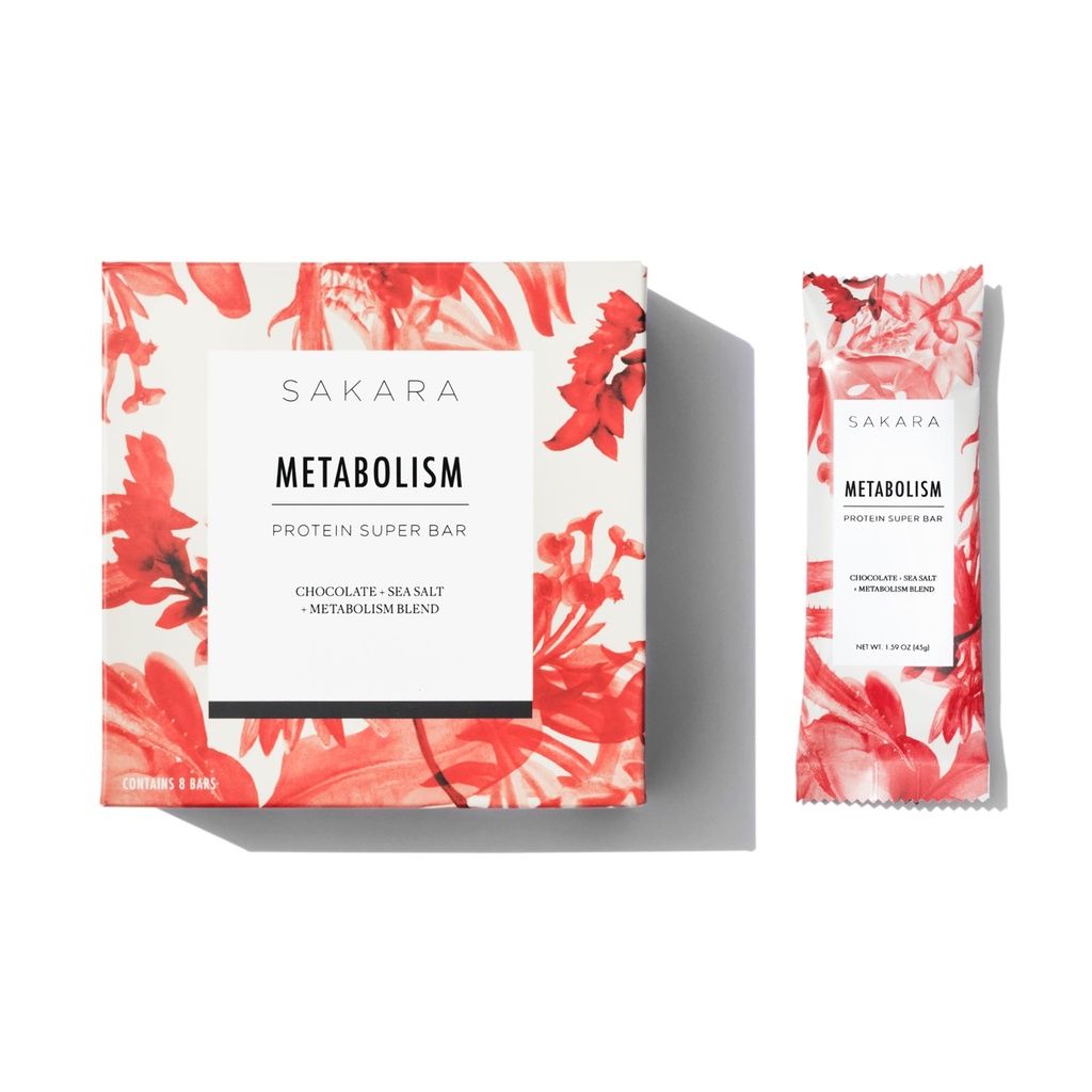 SAKARA Metabolism Super Bar – Healthy, Nutritious Vegan Protein Bars, Clean Ingredients, Low Sugar, Gluten-Free, On-the-Go Snacks with 9g Fiber, Sea Salt, Chocolate, 12g Plant-Based Protein