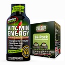 Vitamin Energy Workout + ekstra styrke energi Shot Sour Apple 24 Pack, 260mg Natural Koffein, Pre- Workout, B- Vitamin, Minerals, Endurance & Performance, Zero Sugar, Gluten- Free, Vegan, 1,93 fl oz