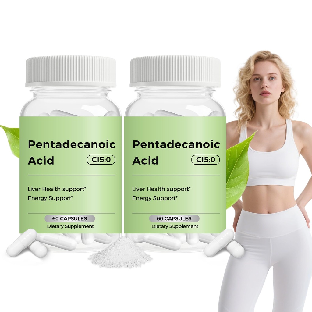 Pentadecanoic Acid, C15:0 Supplement, Supports Immune System Enhancement and Mitochondrial Health, Non-GMO - 60 Capsules (2PCS)