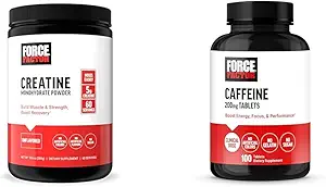 Force Factor Creatin Powder 60 Servering og koffein tabletter 100 tabletter - Kreatin for muskel Gain og koffein til energi