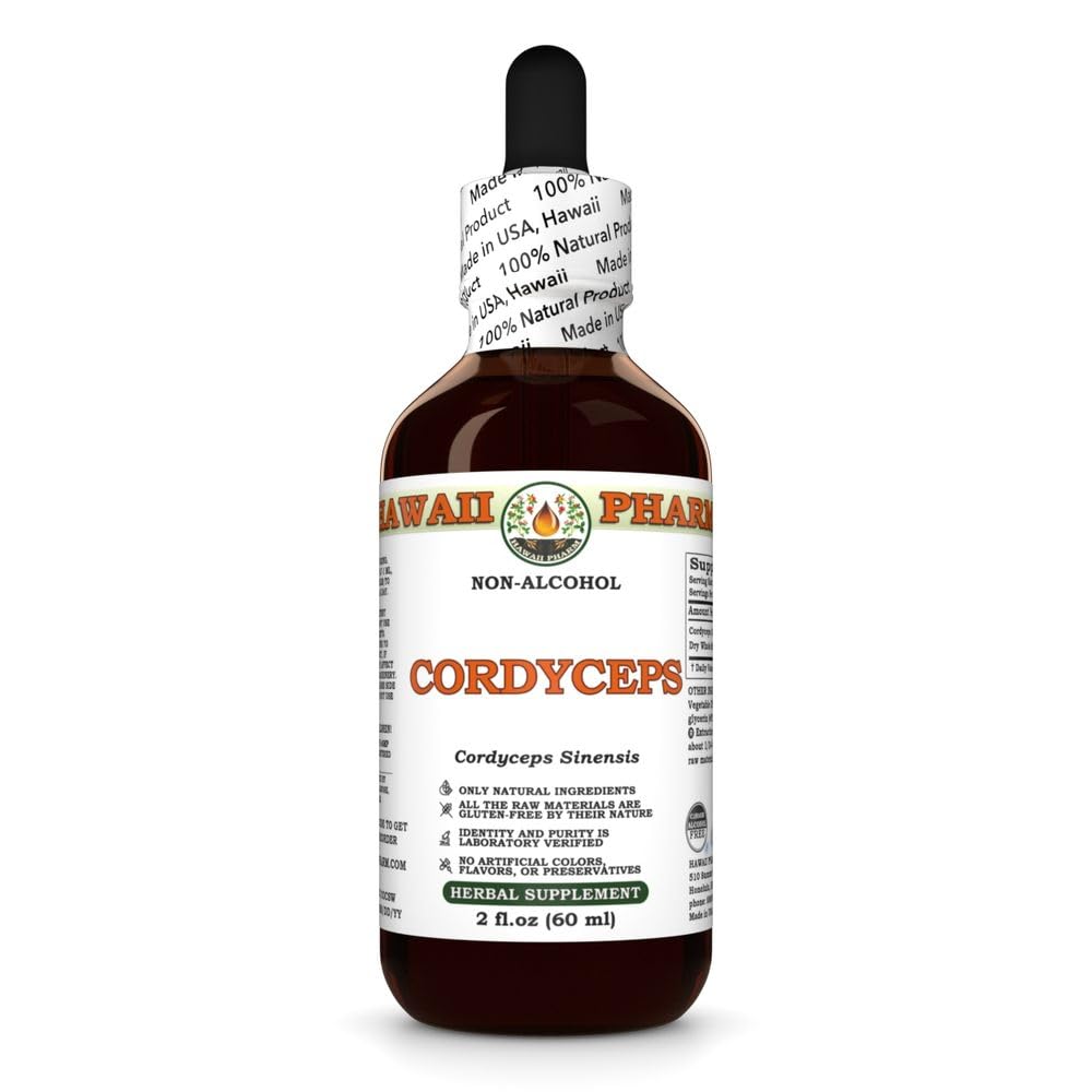 Cordyceps (Cordyceps Sinensis) Dry Whole Mushroom Glycerite, Made in Hawaii, All Natural, Vegan, Lab Tested Alcohol-Free Liquid Extract - 2 fl.oz