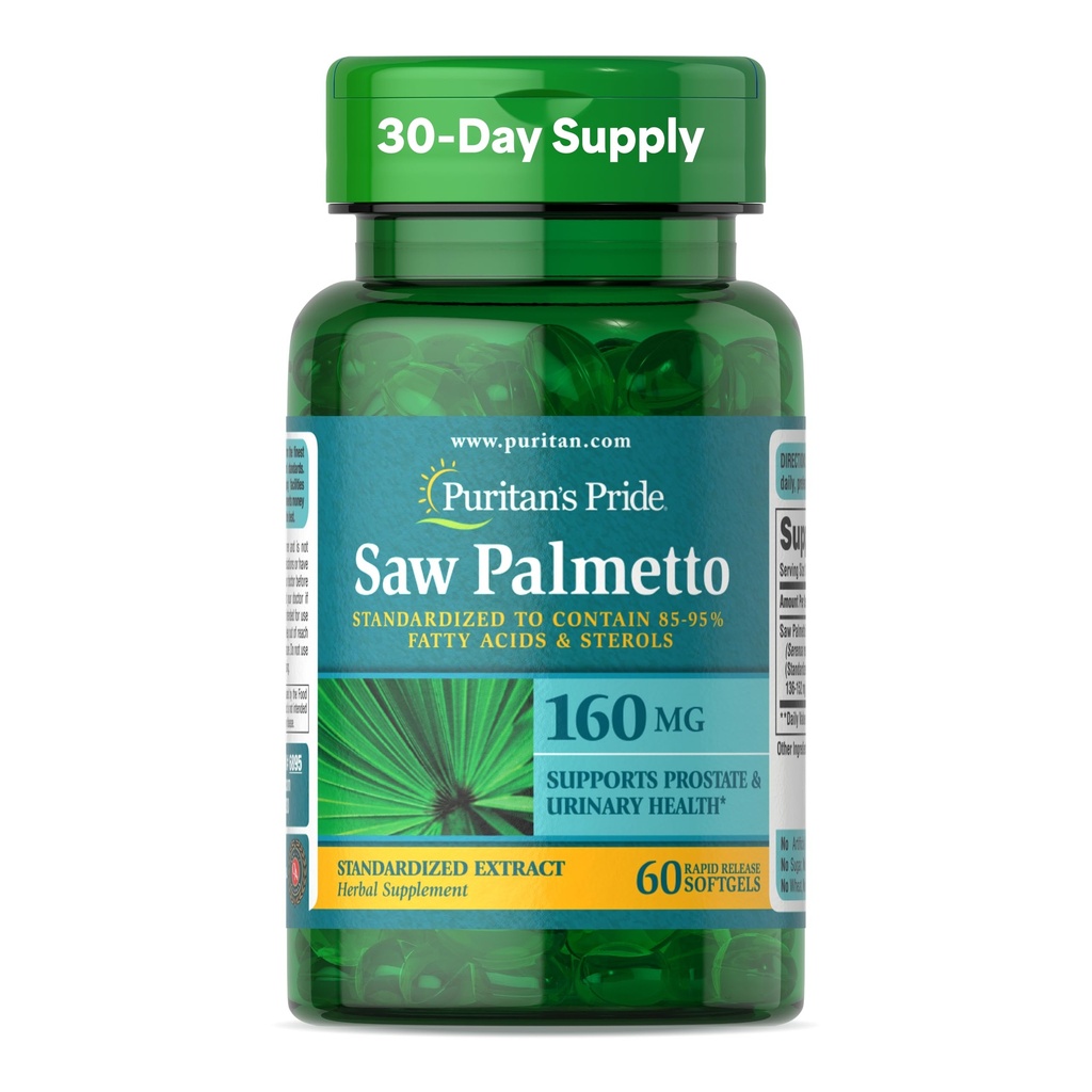 Puritans Pride Saw Palmetto Extract 160mg, Traditional Herbal Kosttilskud til Herre Prostata og Urinary Health Support, 60 Rapid Release Kapsler