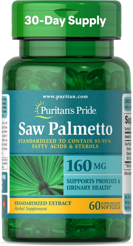 Puritans Pride Saw Palmetto Extract 160mg, Traditional Herbal Kosttilskud til Herre Prostata og Urinary Health Support, 60 Rapid Release Kapsler