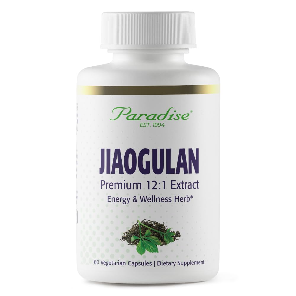 Paradise urter Jiaogulan, Vital Energy Adaptogen, Active Whole Spectrum, Super Potent, Ultra Pure, Vegan, Non- GMO, Gluten Free 60 Vegetariske kapsler