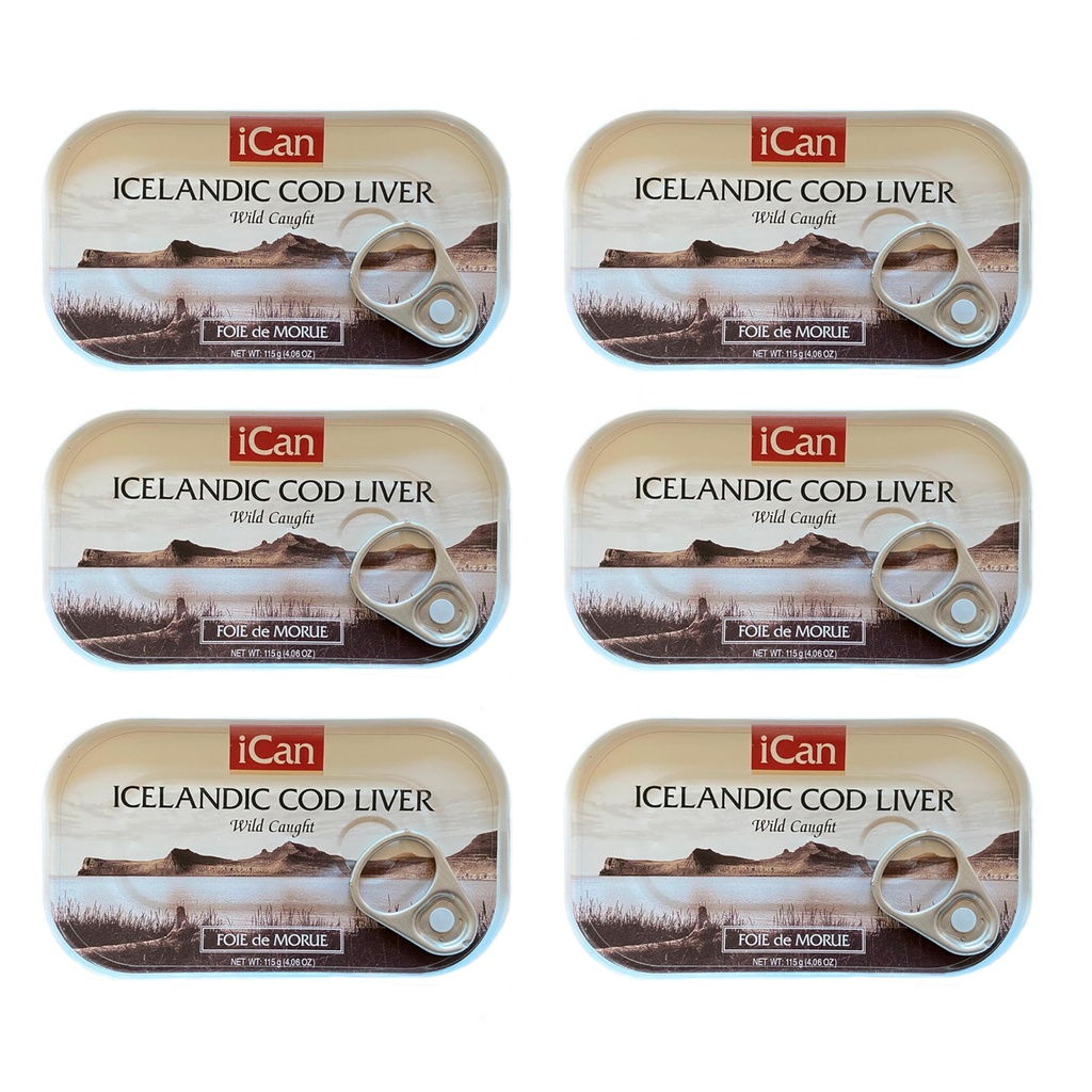 Ican Wild-Caught Iceland Cod Liver Stock Up & Save (Pack of 6) – 4.06 oz Canned Cod Liver in Own Oil – Rich in Omega-3 & Vitamin D – Keto & Paleo Friendly