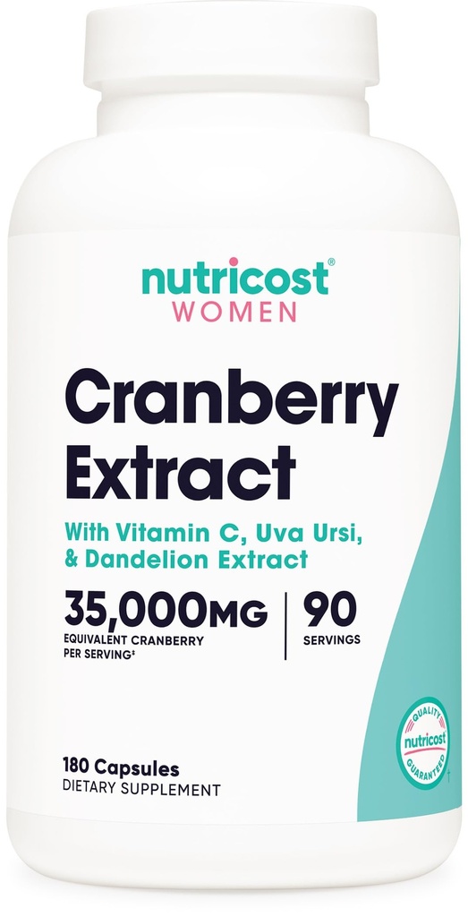 Nutricost Cranberry Extract for Women (35,000mg Ækvivalent), 180 Kapsler - med C-vitamin, Uva Ursi & Mælkebøtte Root Extract - Non- GMO & Gluten Free Health Supplement