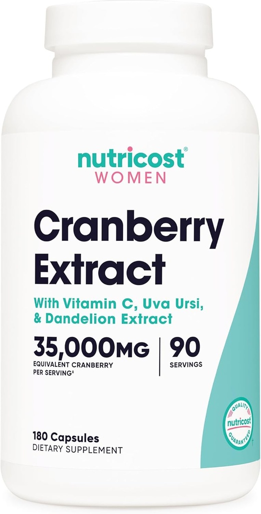 Nutricost Cranberry Extract for Women (35,000mg Ækvivalent), 180 Kapsler - med C-vitamin, Uva Ursi & Mælkebøtte Root Extract - Non- GMO & Gluten Free Health Supplement