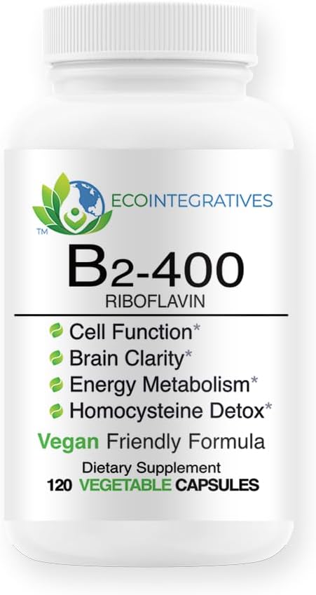 B2- 400 Pure Riboflavin - Nervesystemet Sundhed, Homocystein Detox, Kardiovaskulær, Hjælper Boost Energy, Mental Clarity, Metabolisme og Cell Funktion (120)