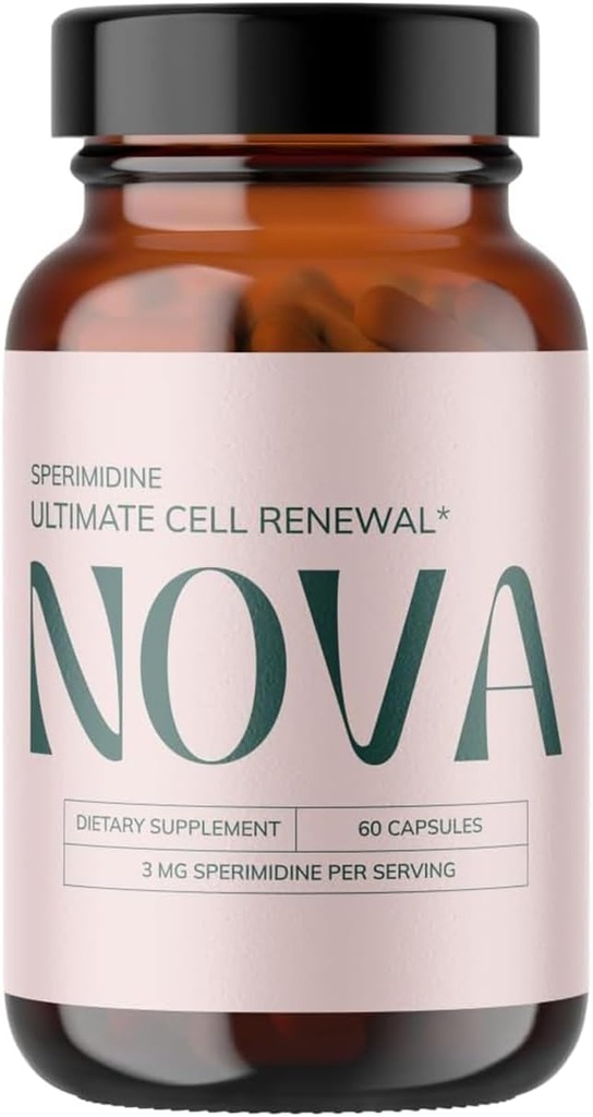 Nova Ultimate Cell Fornyelse / Spermidin Kosttilskud, Økologisk Hvede Germ Anti Aging Supplement med høj Spermidin, Zink, og thiamin til Optimal Autophagy, 60 Kapsler (pakke med 1)