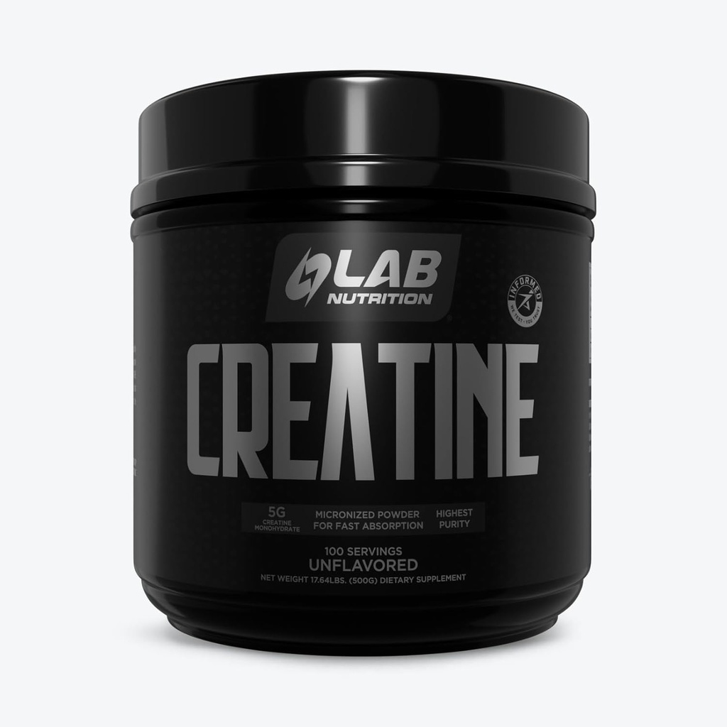 Lab Nutrition Creatinine monohydrat Mikroniseret pulver 500G, 5000mg Per Serv (5g) Keto Friendly, Mikroniseret Creatinine monohydrat, 100 Servering, 17.64 Ounces, Unflavored