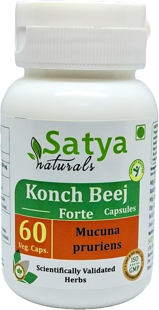 Konch Beej Forte Capsules 500 mg. 60 Veg. Capsule Note 124; Konch Beej (Mucuna Pruriens) Uddrag Kapsler til mænd og kvinder