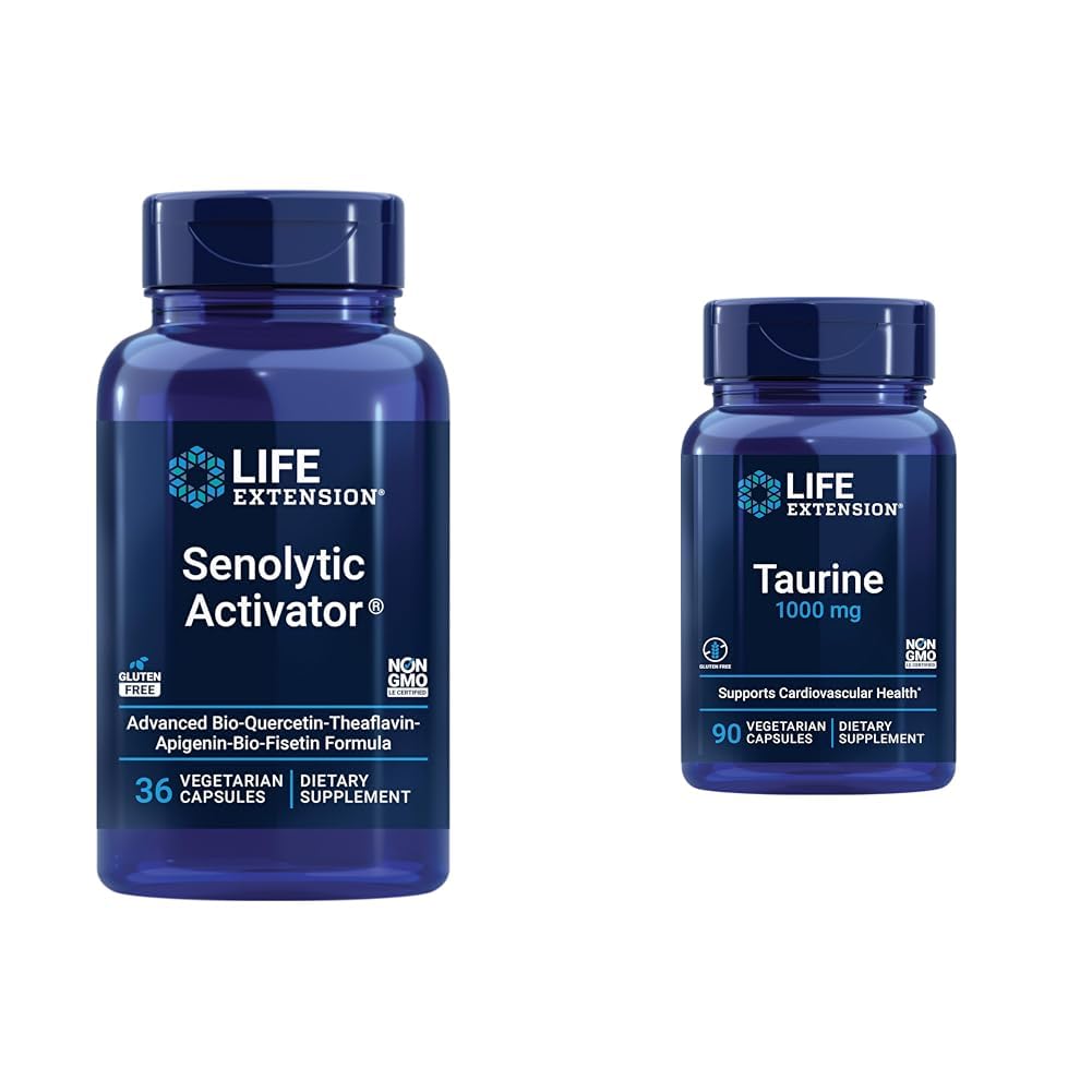 Life Extension Senolytisk Activator med Quercetin, Fiskein, Taurine til immunforsvar, Anti- Aging & Longevity - 36 & 90 Vegetariske kapsler