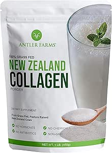 Antler Farms - 100% Pure New Zealand Collagen Powder from Grass Fed Cows, Unflavored, 1 lb - Hydrolyzed Cold Water Soluble Peptides, Keto Friendly, Bioavailable, Quick Dissolving