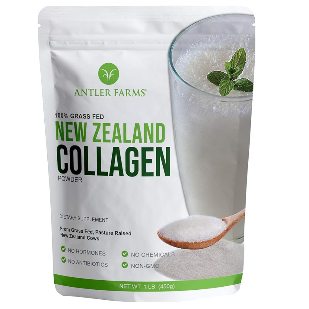 Antler Farms - 100% Pure New Zealand Collagen Pulver fra Græs Fed Cower, Unflavored, 1 LB - Hydrolyzed Cold Water Opløselige Peptider, Keto Friendly, Bioavailable, Quick Opløsning