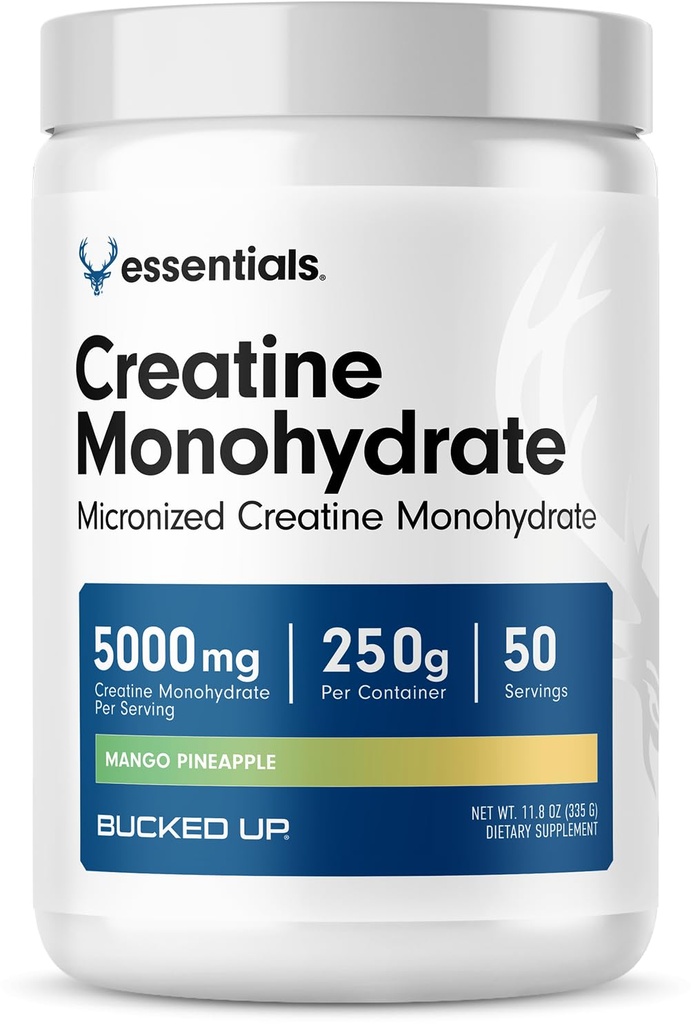 Bucked Up Mango Pineapple Creatine for Women and Men - Easy to Mix Vegetarian - Flavored Creatine Monohydrate Powder - Made in USA - 5G Per Serving - 50 Servings - 250 Grams Per Container