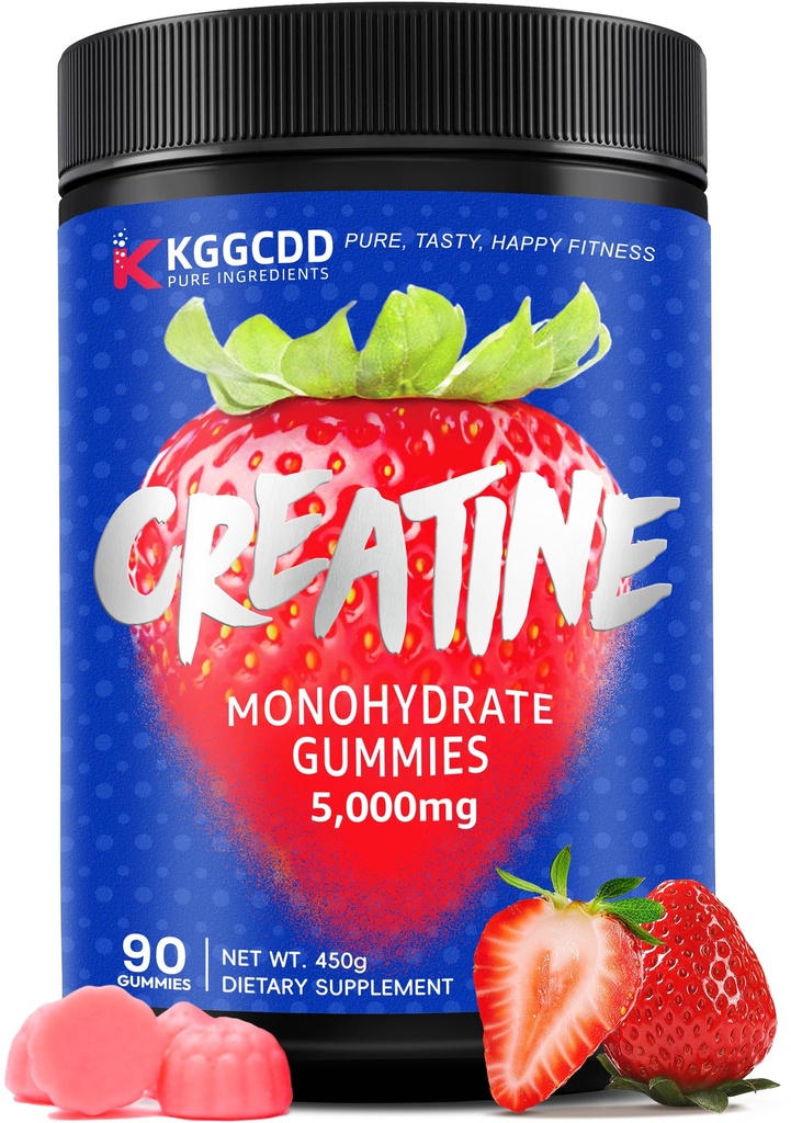 99.99% Creatine Monohydrate Gummies for Men & Women, 5,000mg Tasty Creatine Gummies for Muscle Strength, Endurance, Recovery & Sugar Free, Gluten-Free, Vegan, Non-GMO, 90 Count