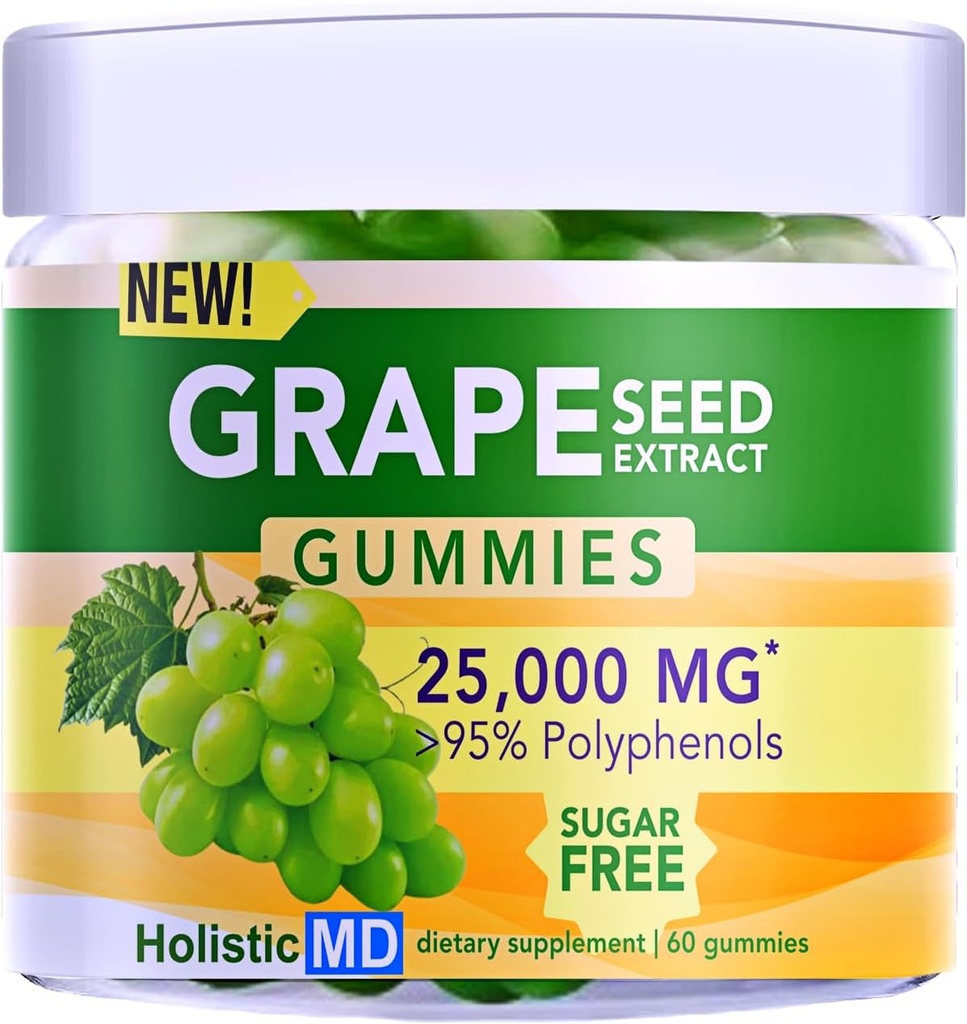 Grape Seed Extract Gummees 124; Grape Seed Oil 25,000 mg 50x Original • 124; > 95% Polyphenoler • 124; # 1 Grape Seed Gummies i USA • 124; Sugar Free Vegan • 124; Grape Flavor 60 ct