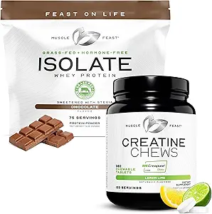 Muskel Feast Isolate + Creatin Candy Bundle: 1 Whey Protein Isolate (chokolade, 5lb) + 1 Creatin Candy (Lemon Lime, 360)