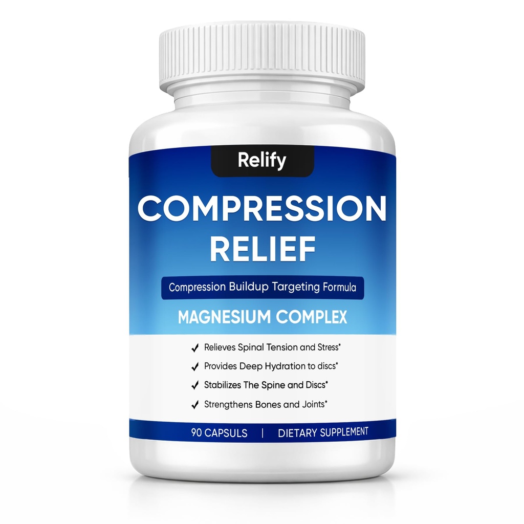 Mentara Relify Compression Relief Capsules with 1000mg Magnesium Complex for Women & Men, Support Back, Spine & Discs, Reduces Pressure, Non-GMO, 90 Capsules